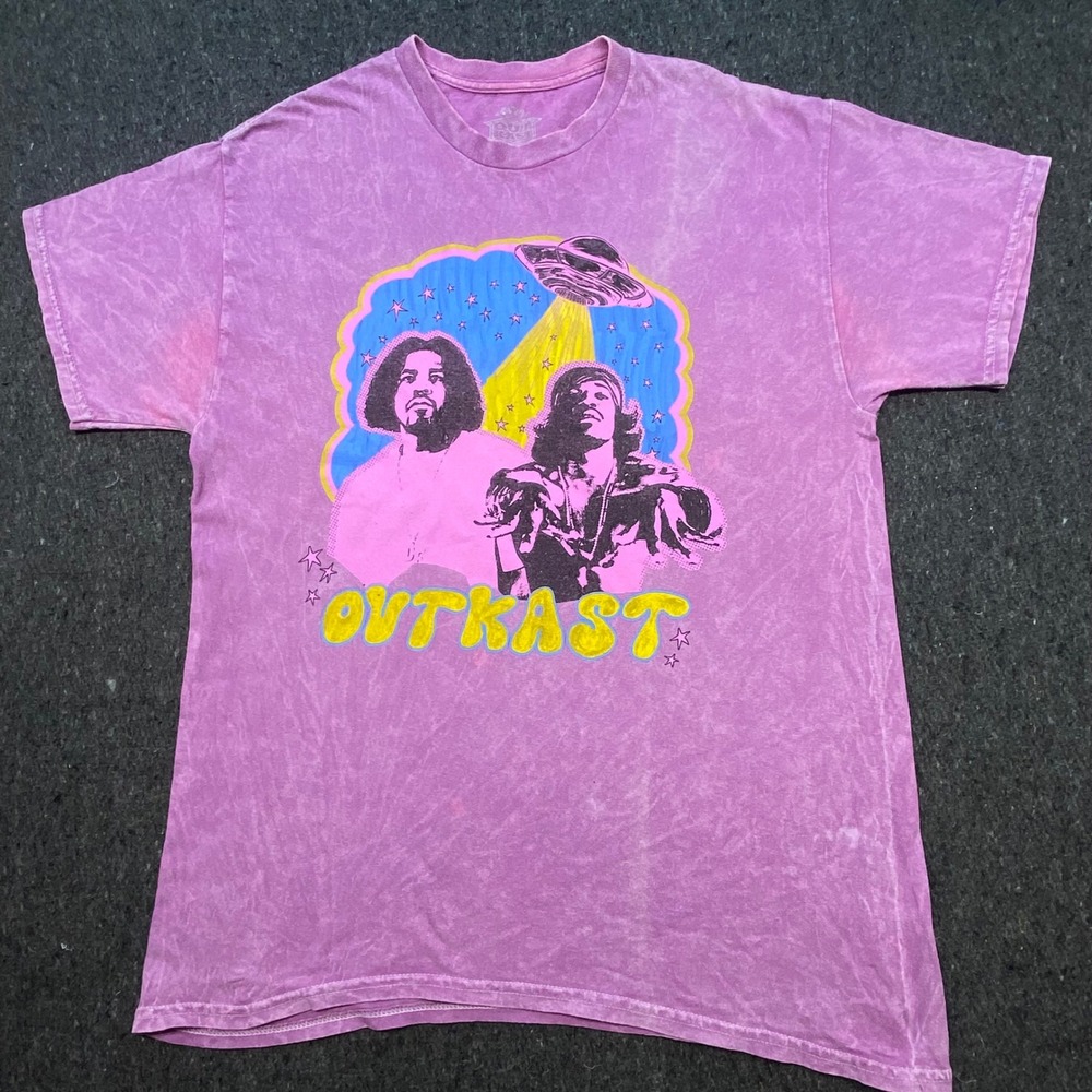Outkast Acid Wash Purple Womens Large Graphic Rap Tee Hip Hop Short Sleeve Shirt